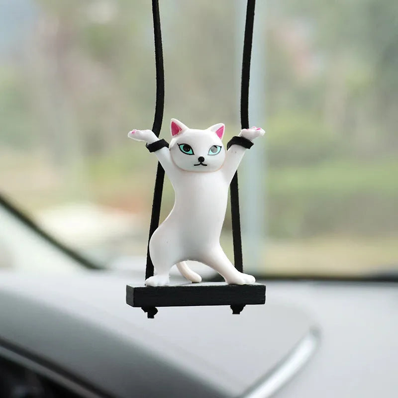 Cartoon resin cat pendant for car interior with adjustable rope in five colour options