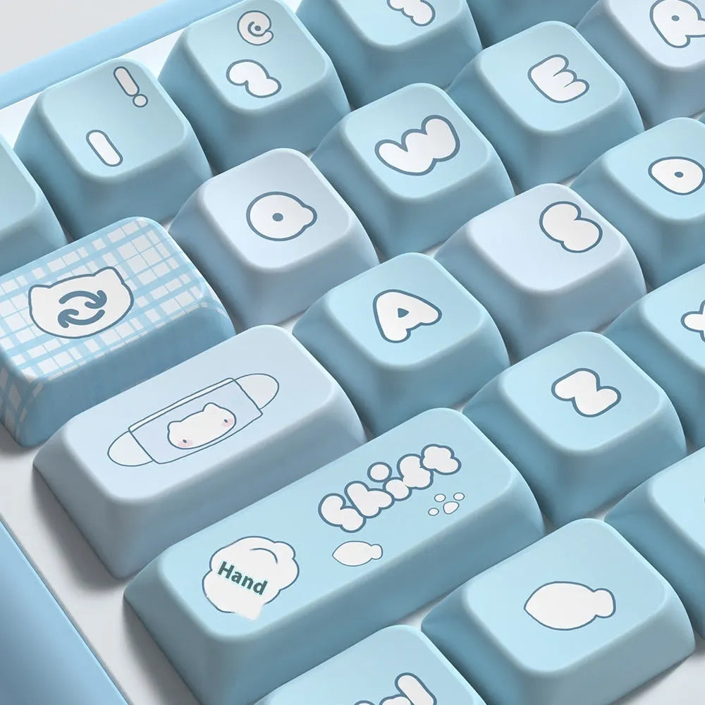 Water colour kitten design PBT keyboard keycap set with 138 or 158 keys.