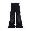 Washed-out cotton detachable overalls with multiple pockets in blue colour
