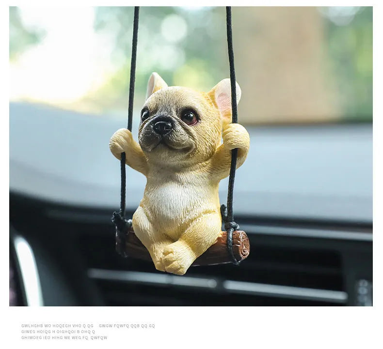 Resin cartoon bulldog car pendant ornament for rearview mirror mounting in multiple colour options