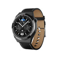 Black smartwatch with circular 1.39 inch screen showing interface, on a silicone strap.