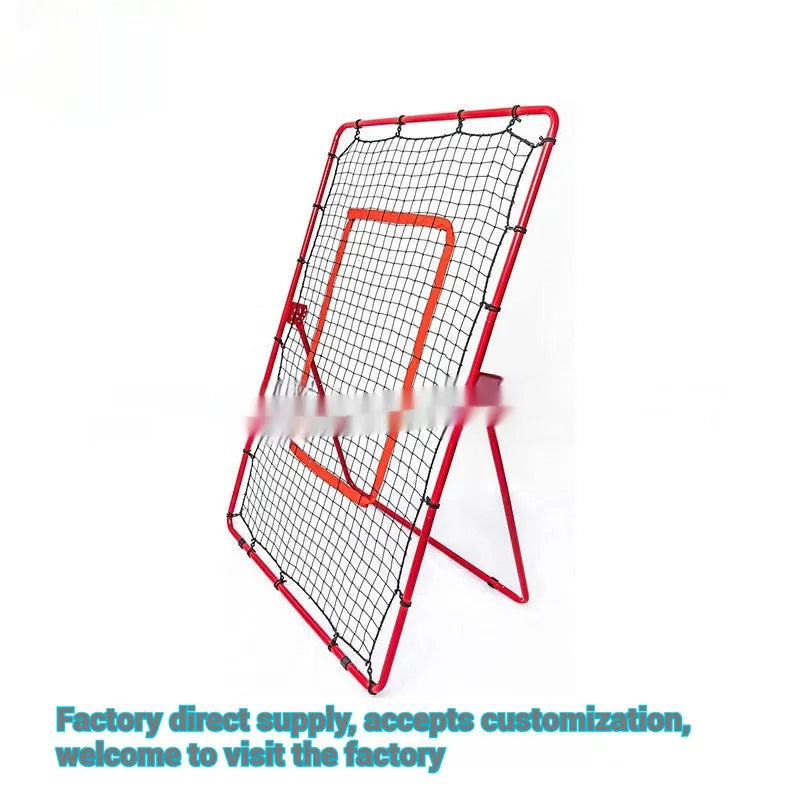 Red adjustable 4x6FT baseball training net with metal frame for backyard practice