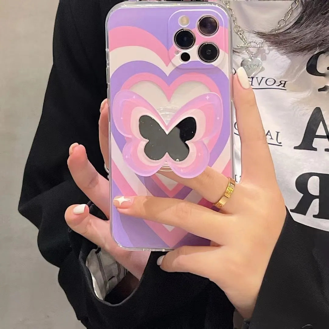 Blue TPU silicone phone case with butterfly stand for iPhone