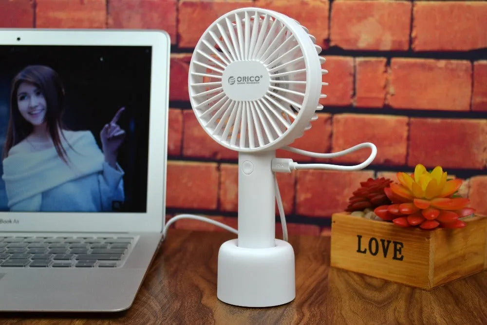 White ORICO FH1 portable USB rechargeable handheld and desktop fan