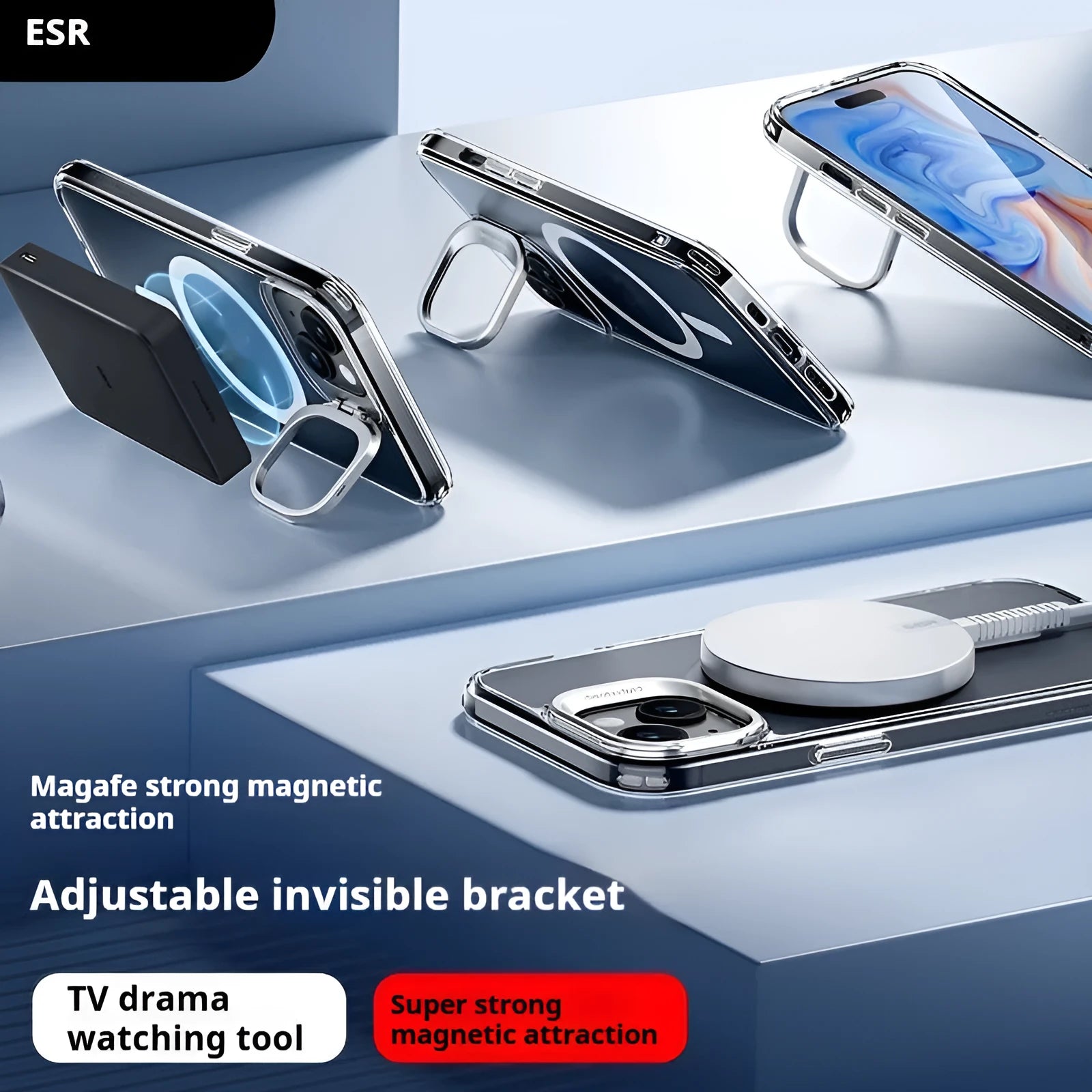 Transparent magnetic hard case with invisible kickstand for iPhone 15 Pro Max