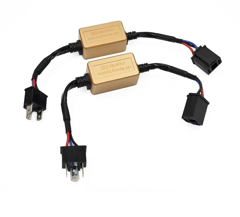 Black alloy LED car headlight Canbus decoder adapter for H4 H7 H11 anti-flicker installation.