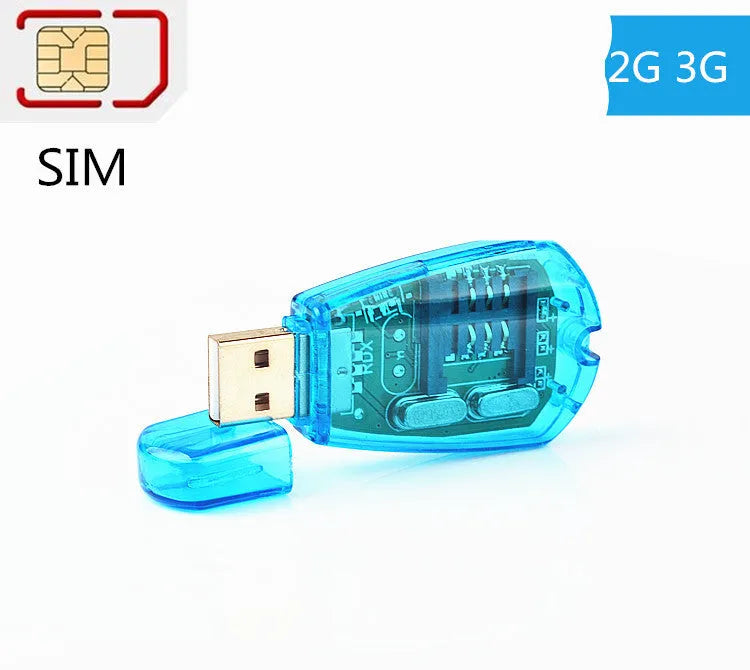 Blue mobile phone SIM card reader with USB 2.0 connector for data backup