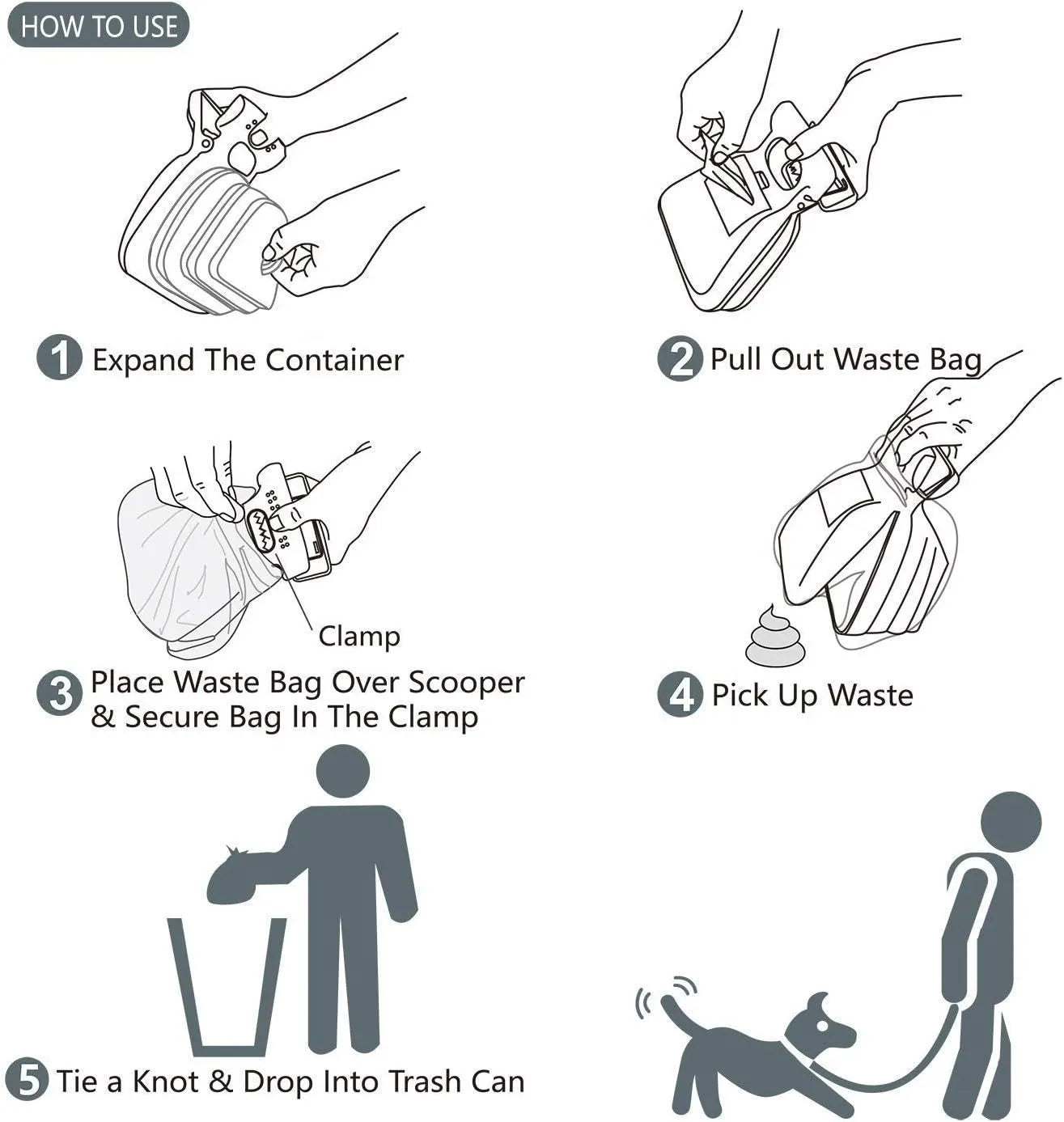 Portable blue pooper scooper with expandable waste container and integrated bag dispenser for dog walks