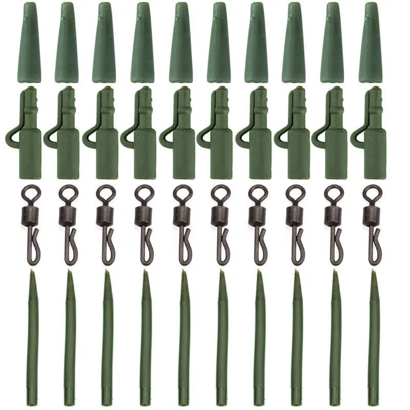 40 piece carp fishing gear accessories set in grass green colour made from ABS alloy copper