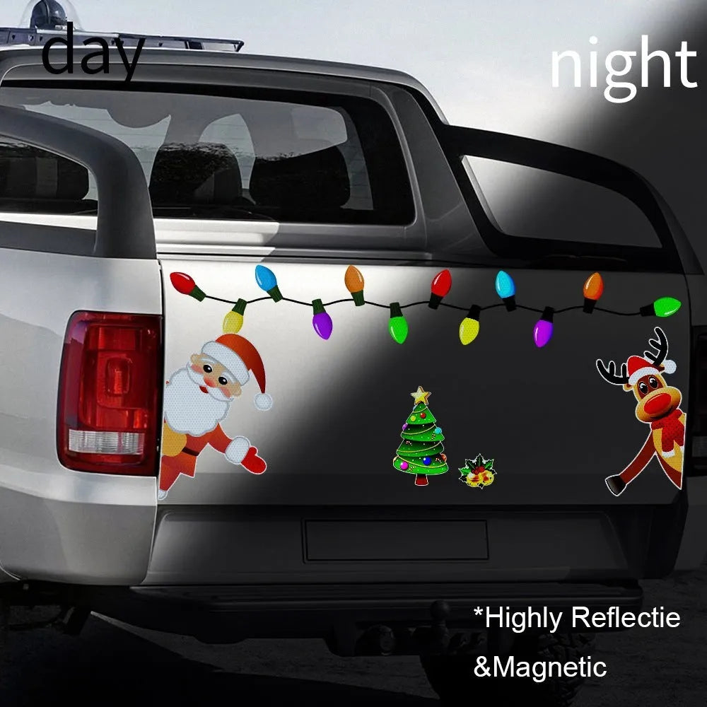 Christmas elk reflective magnetic car sticker with cartoon design and six-colour thread detail