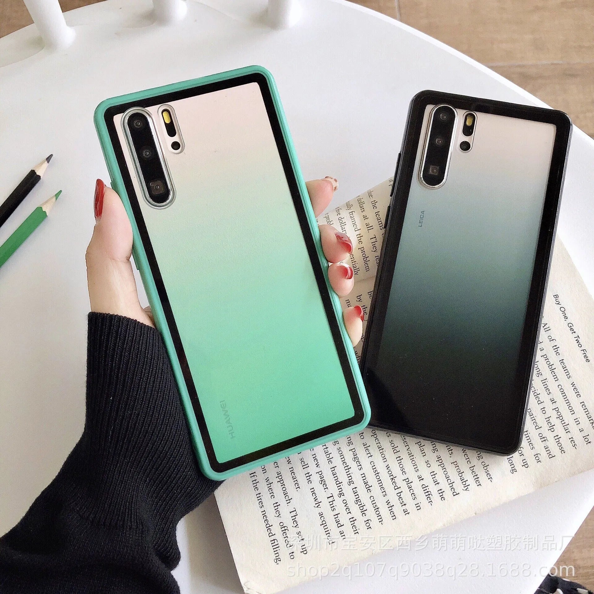 Rainbow effect Huawei phone case in four colour options with TPU and PC dual-material construction