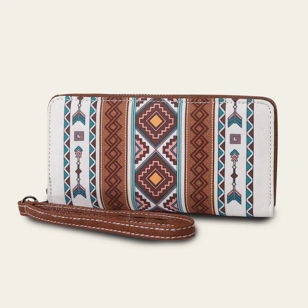 Bohemian stripe pattern RFID wallet in canvas with 20x10x2cm dimensions