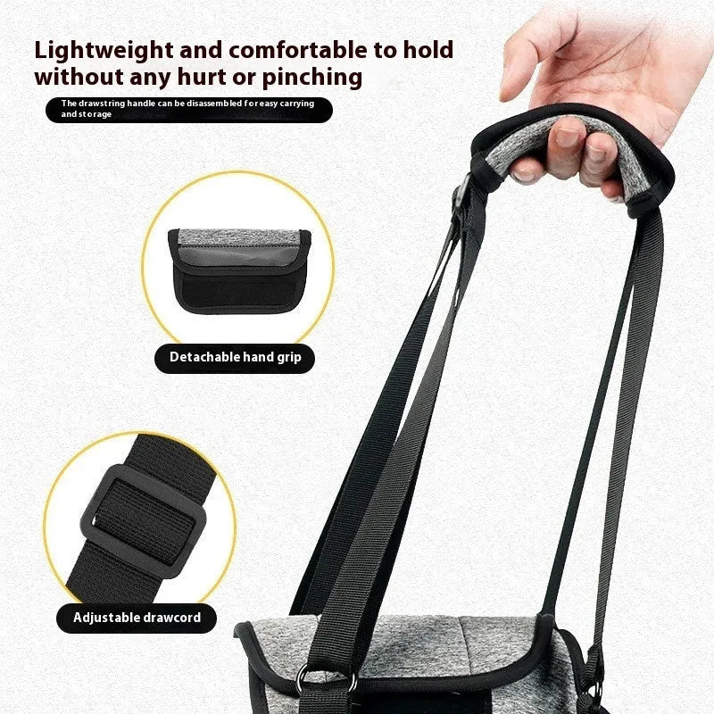 Neoprene dog recovery belt for rear leg support showing adjustable design and sizing options