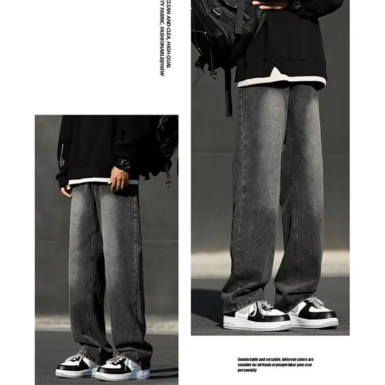 Men's standard gray polyester jeans with wool lining, full length, zip fly, S to 3XL sizes