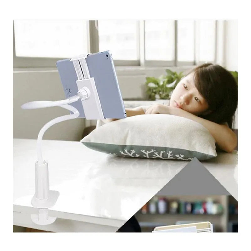 Flexible magnalium phone and tablet holder with adjustable arm and suction cup base