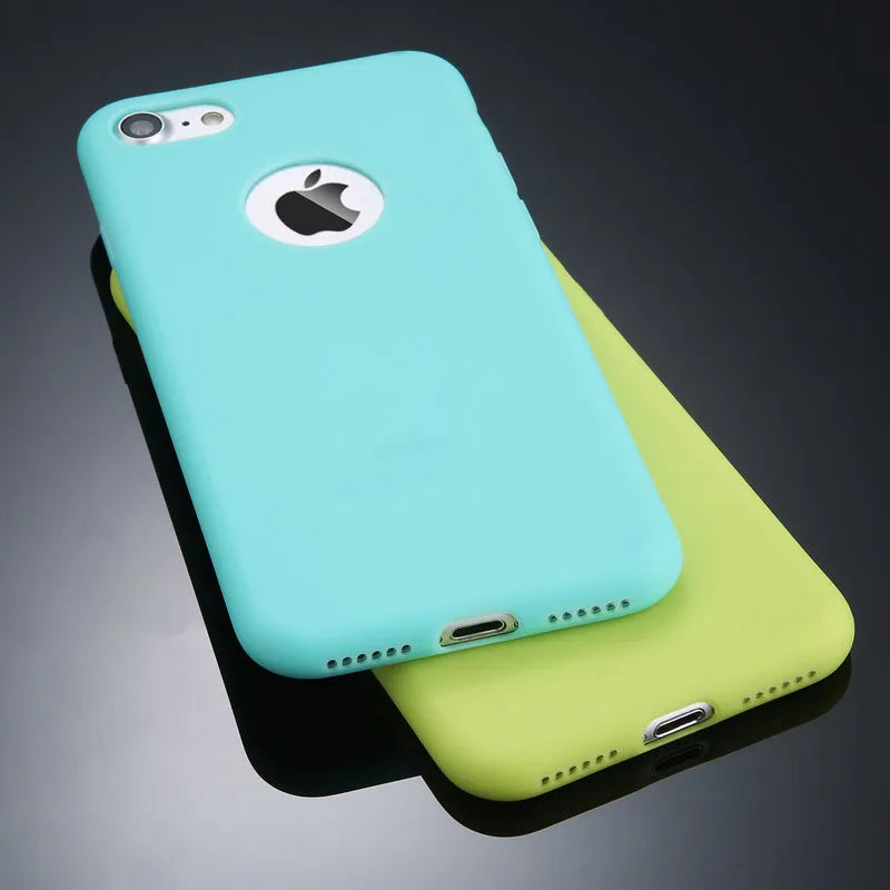 Soft silicone TPU iPhone case in a selection of candy colours including pink, blue, and black.