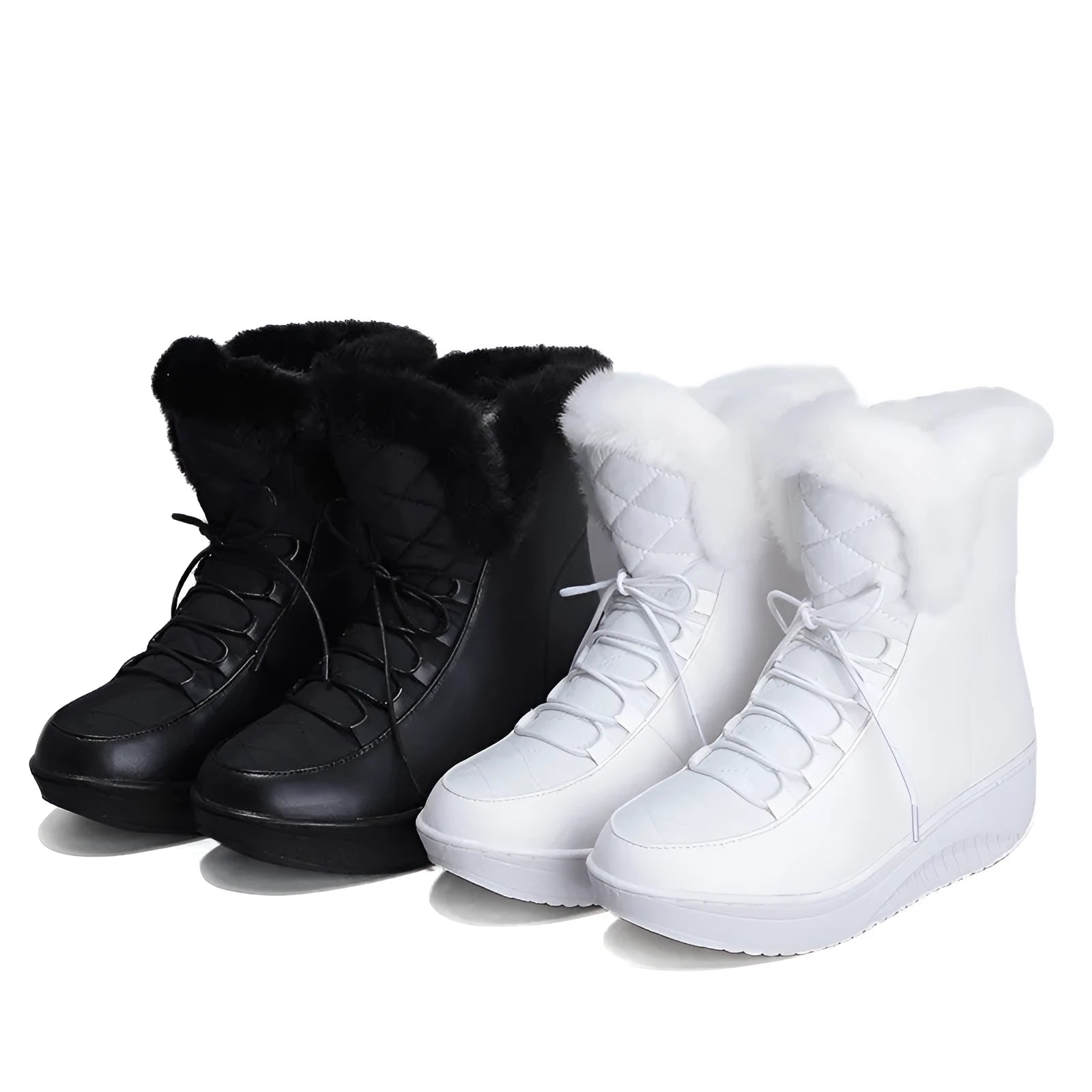 Women's black winter platform boots with 3cm heel and lace-up closure