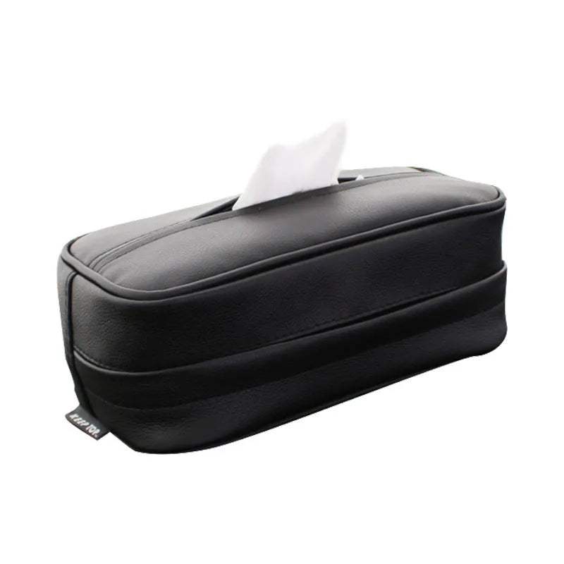 Black PU leather hanging document organiser box for car sun visor
