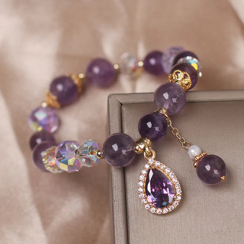 Women's natural purple amethyst bracelet with micro inlay stone setting