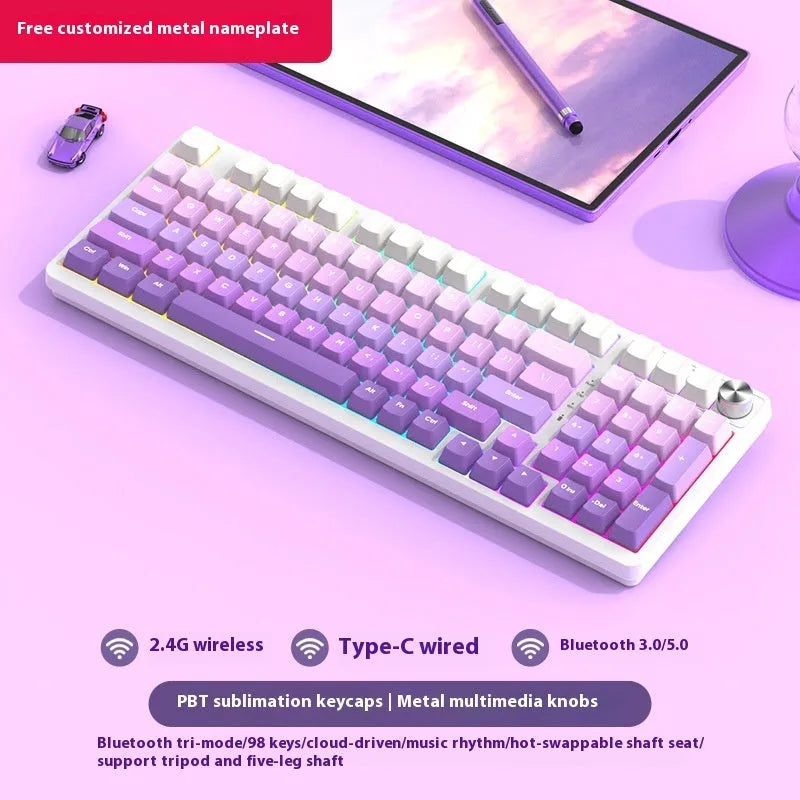 98 key wireless Bluetooth mechanical keyboard kit with metal knob and multiple colour options