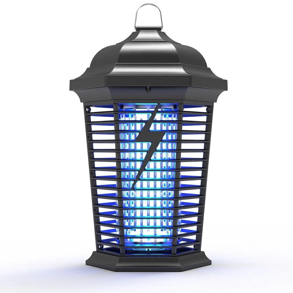 Black outdoor UV mosquito catcher with electric shock grid for garden and patio use