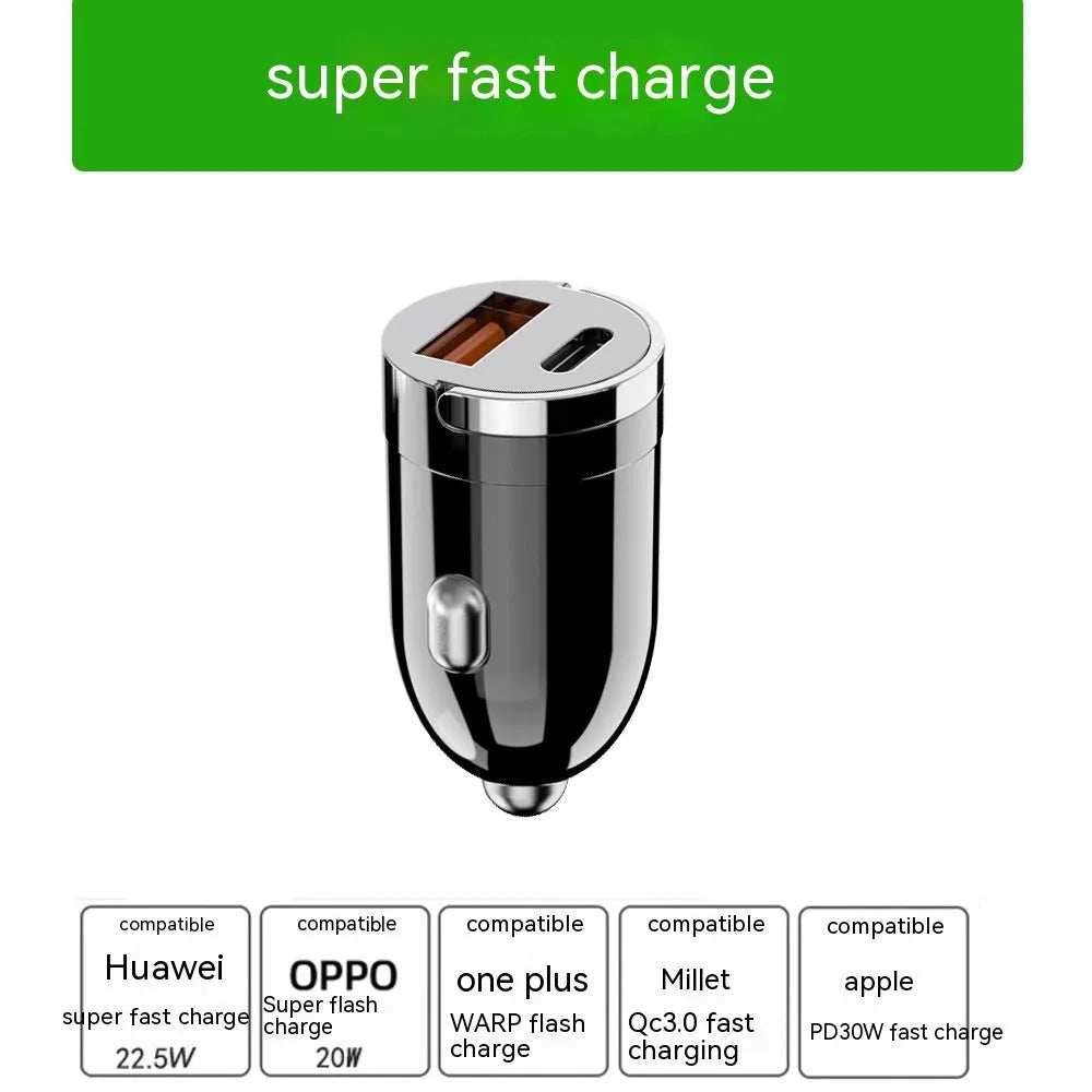 Black zinc alloy 200W car charger showing USB ports and compact design