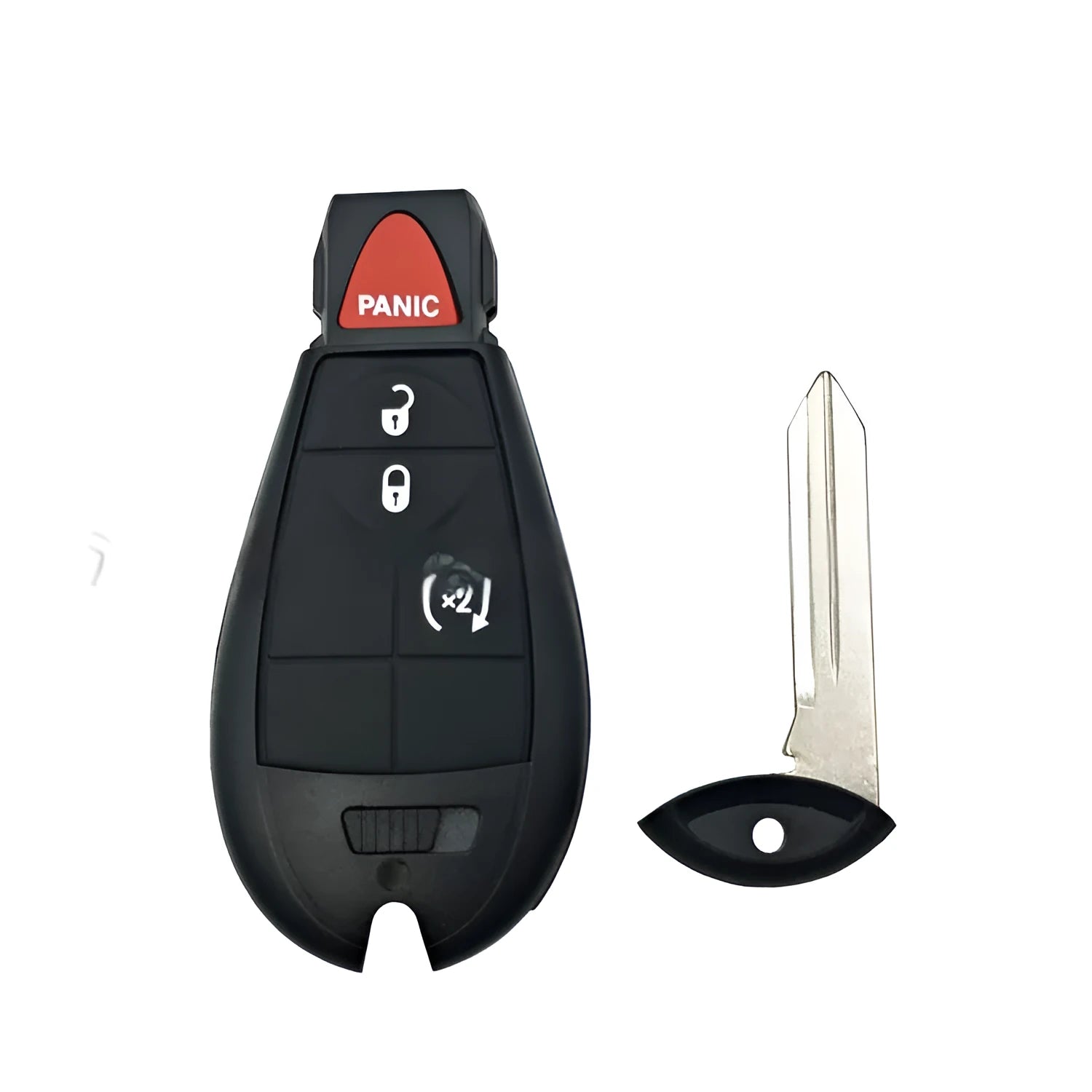 Dodge Chrysler car key fob replacement shell in ABS plastic and brass, dimensions 85mm by 42mm.
