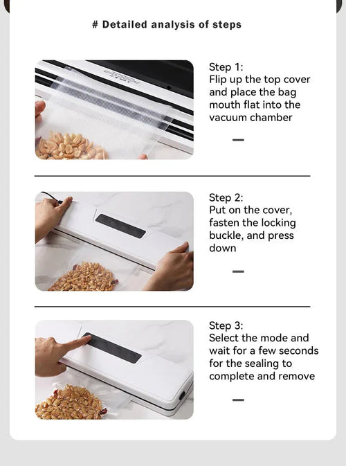 Compact white automatic vacuum sealer machine for household food preservation with portable design