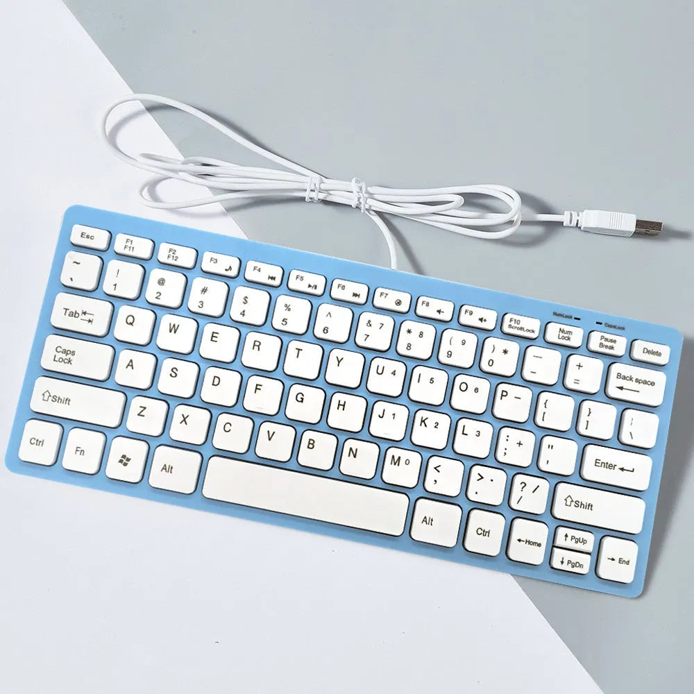 USB wired mini keyboard in four colours with 1.3m cable for laptop desktop computers