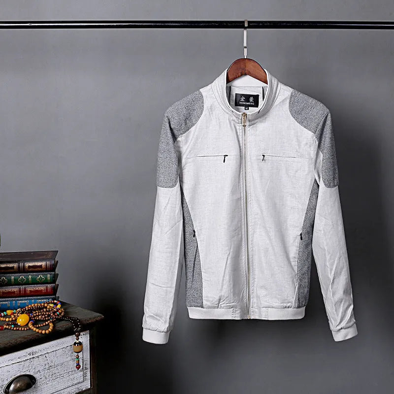 Men's thin cotton linen jacket in heather grey, regular fit, shown on a model.