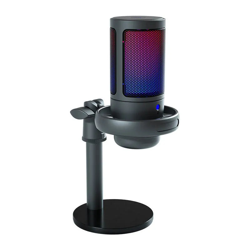 USB condenser microphone with colourful RGB lights and heart-shaped pickup pattern for streaming and recording