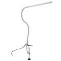 Silver aluminium alloy USB LED table lamp with a long arm and clip, showing 48 SMD beads for nail lighting.