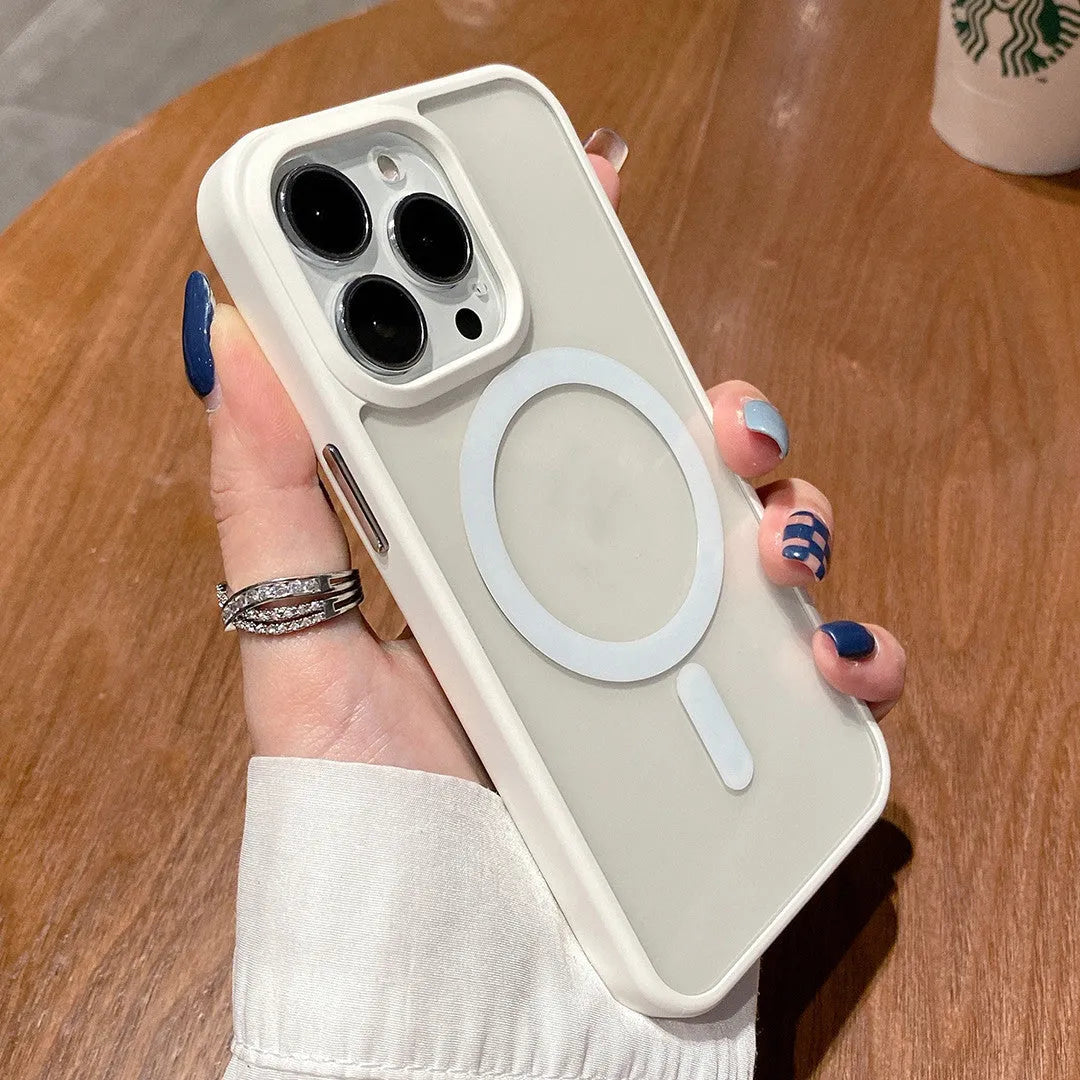 Transparent acrylic MagSafe phone case for iPhone with magnetic suction in multiple colour options