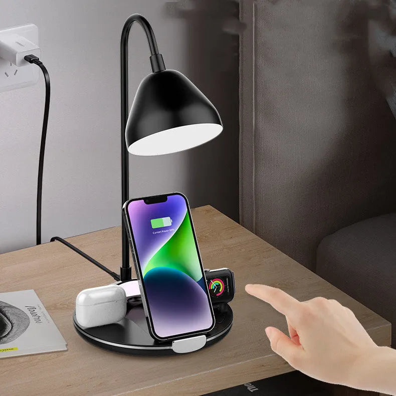 Black magnetic folding wireless charger extended to 320mm height with two phones charging