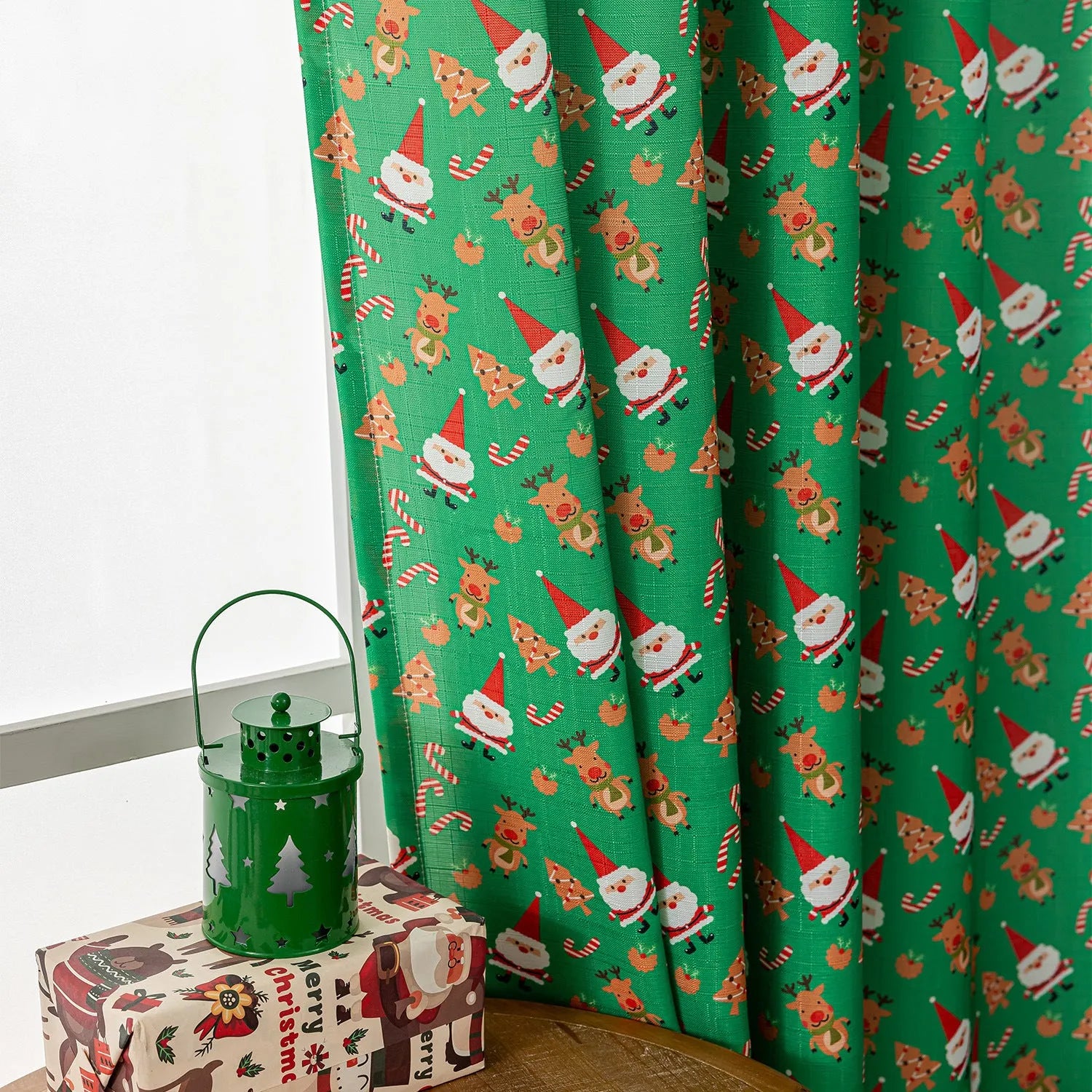 Christmas snowman angel print curtain in green or red American style 1 metre