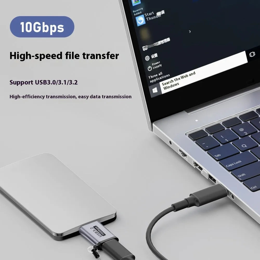 Micro B USB adapter for connecting to hard drives and phones, showing Type-C and USB port options.