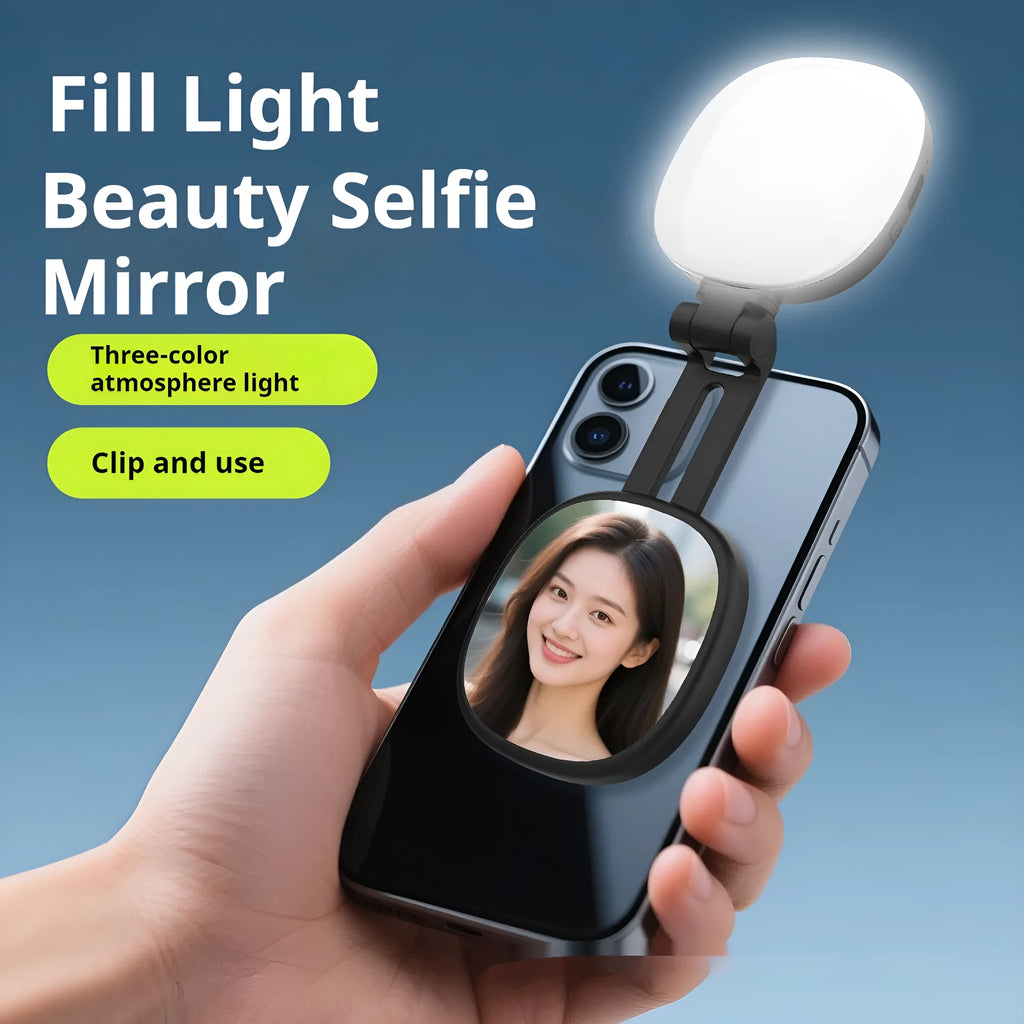 Black and white mobile phone magnetic selfie fill light with adjustable colour temperatures and dimming control