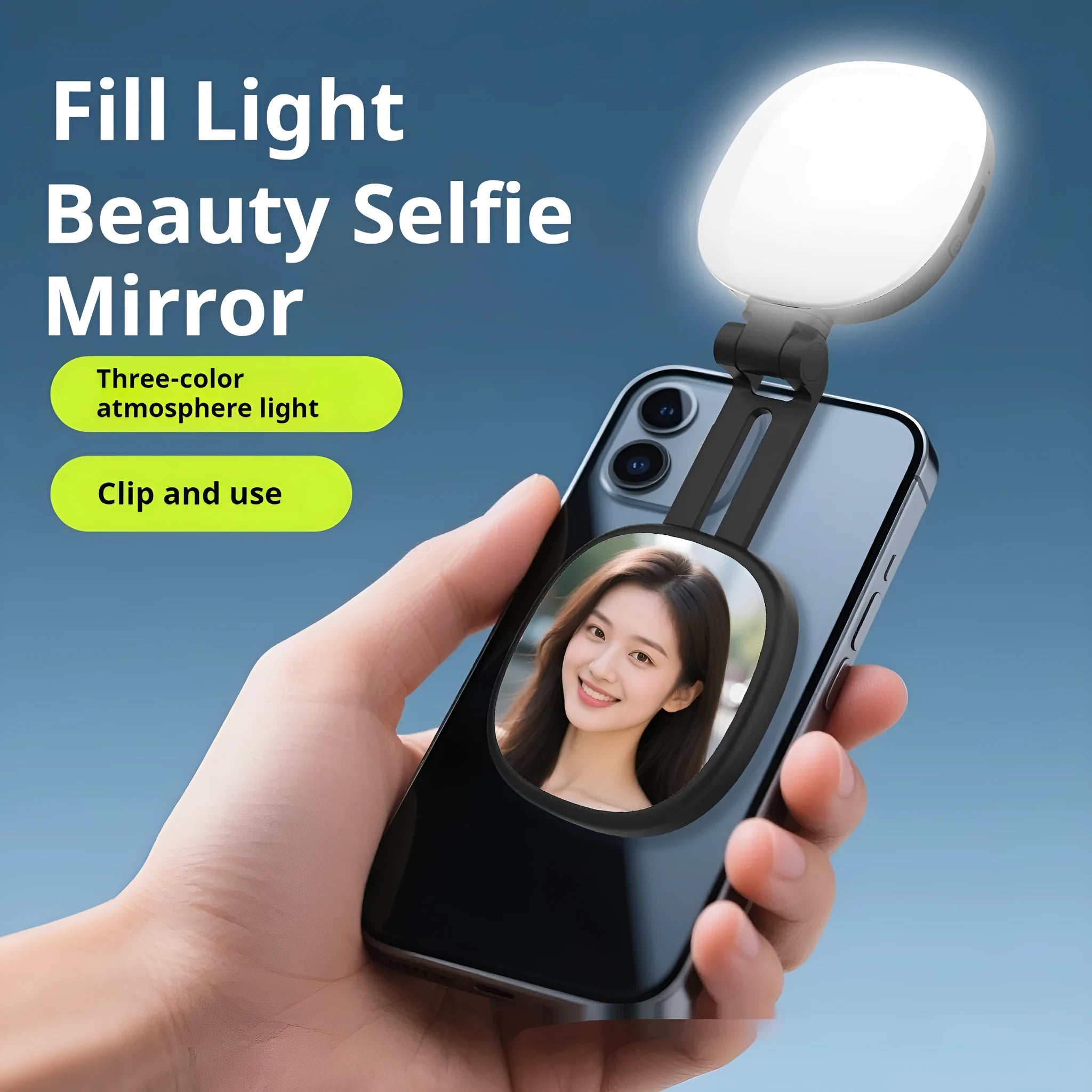 Black and white mobile phone magnetic selfie fill light with adjustable colour temperatures and dimming control