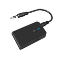 Black Bluetooth adapter with 3.5mm AUX connector and external power supply