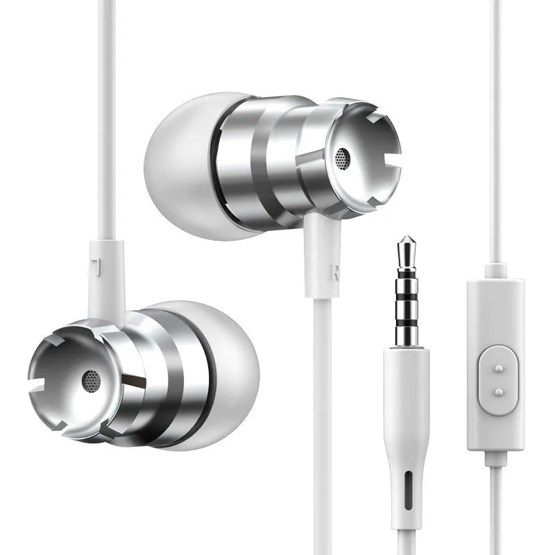 Metal turbo in-ear headphones with microphone and 3.5mm straight audio plug in black colour