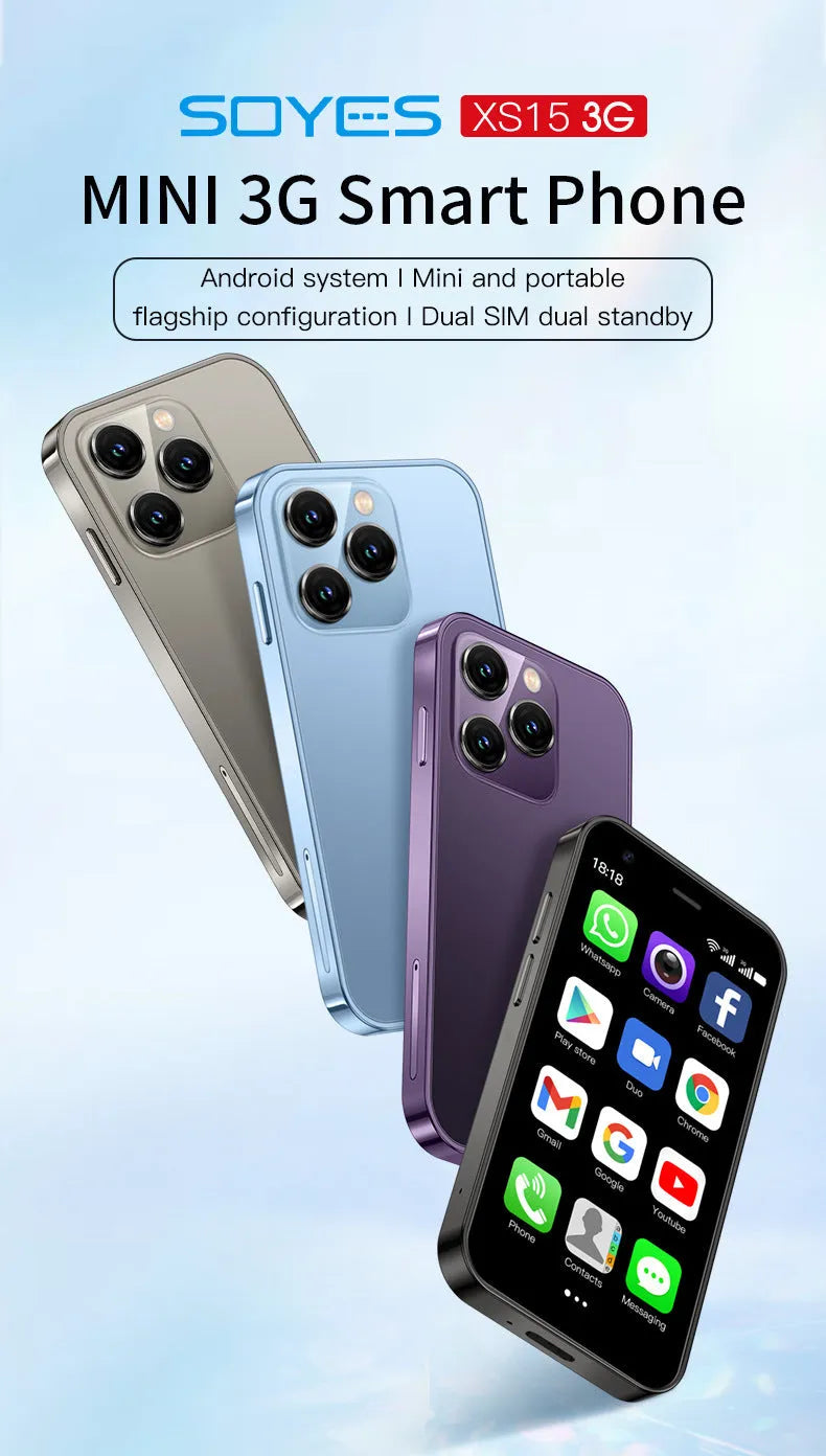 Mini Android smartphone with 30 screen in black, green, or pink purple colours