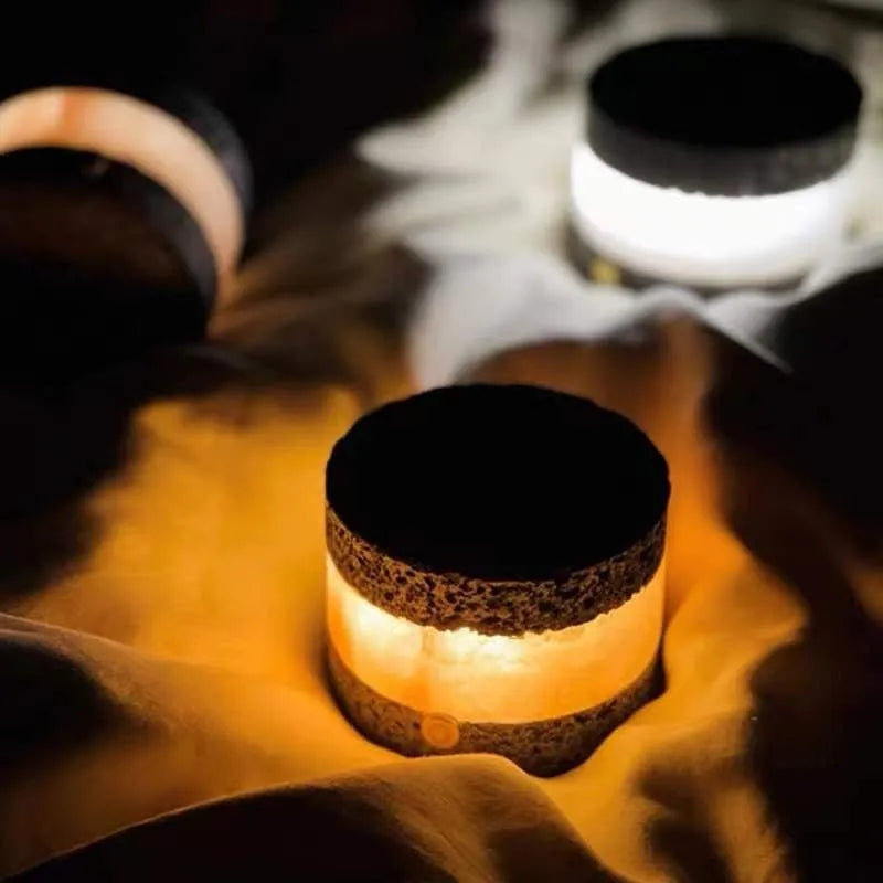 Small orange volcanic rock USB night lamp with touch dimming and essential oil tray