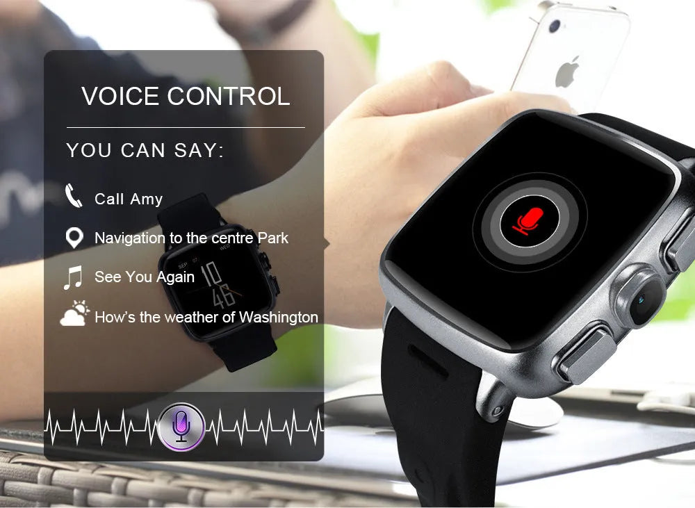 Black and white Android smart watch with 1.54 inch HD touchscreen display