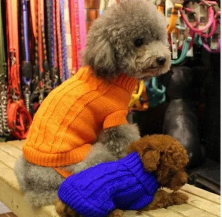 Knitted wool dog sweater in eight colours with fabric buttons for small to large dogs