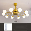Ceiling fan lamp with chandelier design featuring multiple light heads and metal blades in black finish