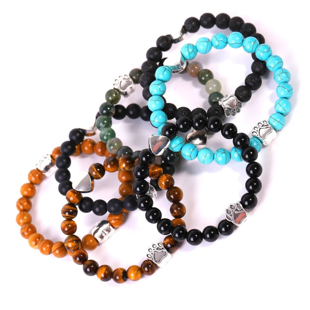 Tigereye Indian Agate stone bracelet with dog's paw geometric design and beaded texture