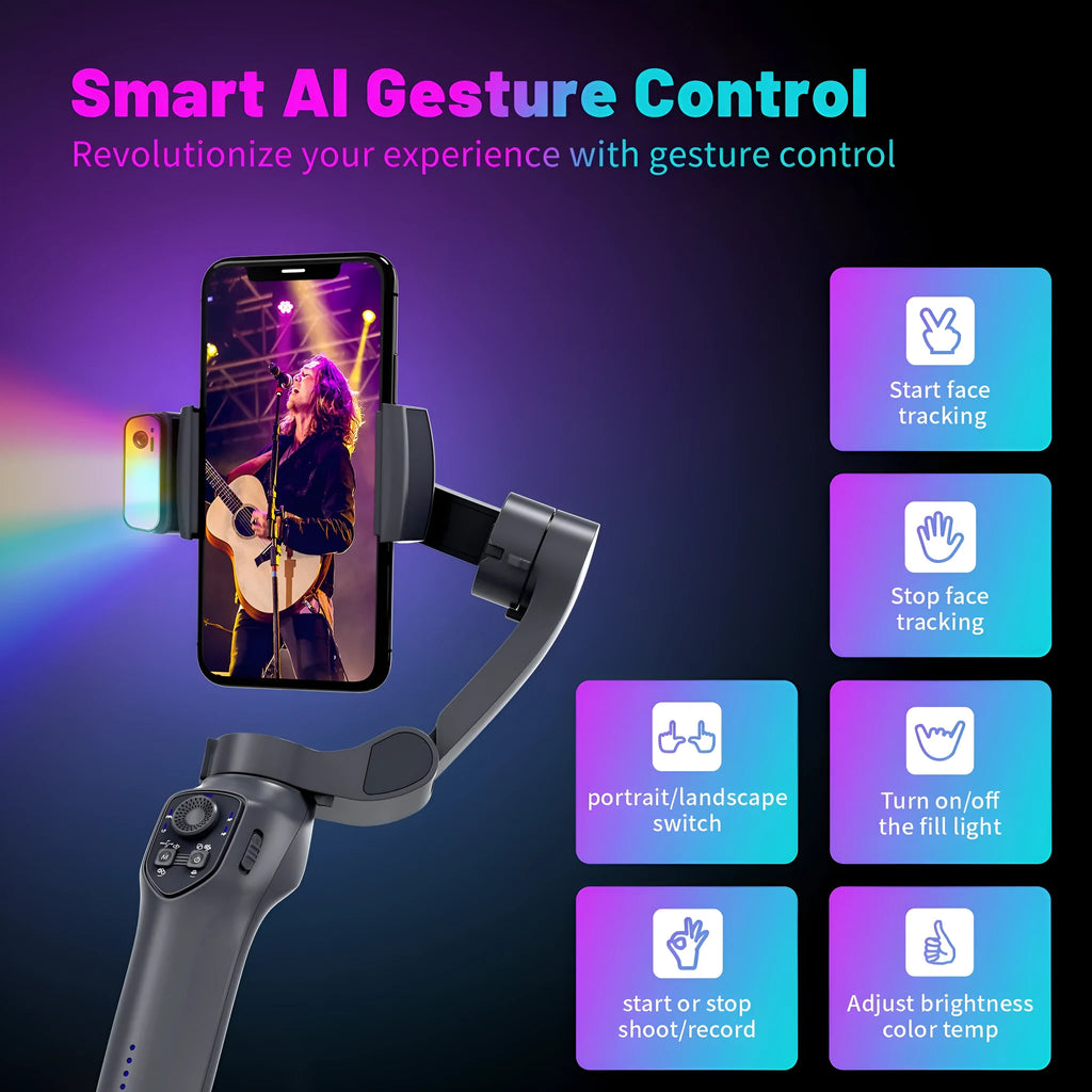 RK series foldable smartphone gimbal stabilizer in gun colour with USB charging port