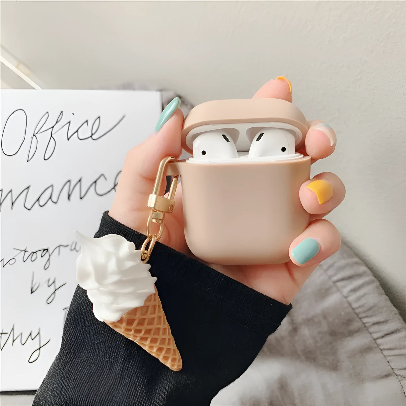 Cylinder Ice Cream design silicone protective case for Apple AirPods 2 wireless headphones in photo colour.