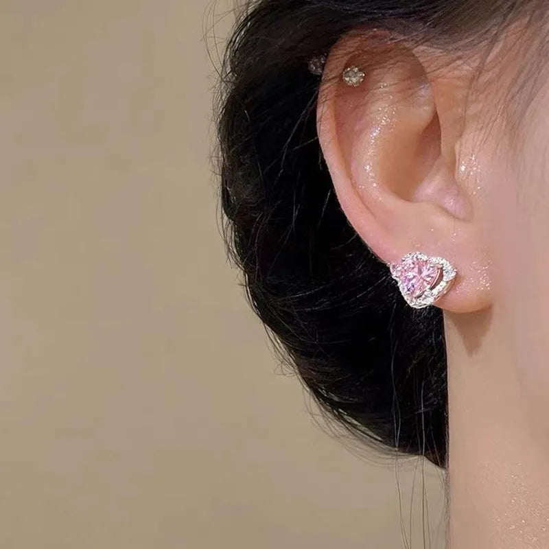 Guardian Heart Stud Earrings with white gold-coloured electroplated finish and heart shape design