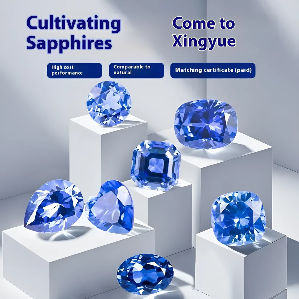 A royal blue loose gemstone with a precision cut, shown against a neutral background.